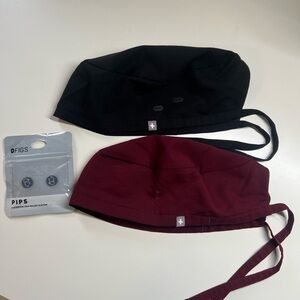 Figs Scrub Caps Set in Black and Burgundy, Pips included